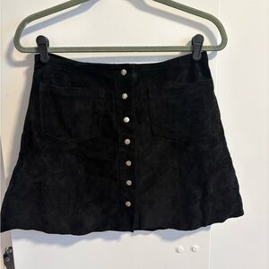 Reformation Black Suede Button-Front Mini Skirt
